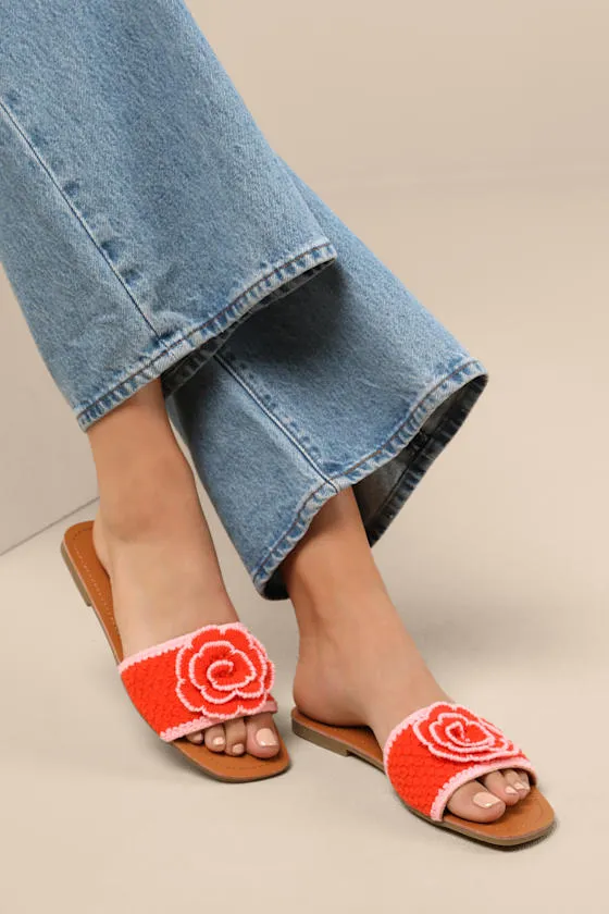 Simmy Orange and Pink Flower Slide Sandals sold by Lulus product image thumbnail 4