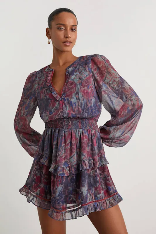 Variah Blue Multi Boho Print Long Sleeve Mini Dress sold by Lulus