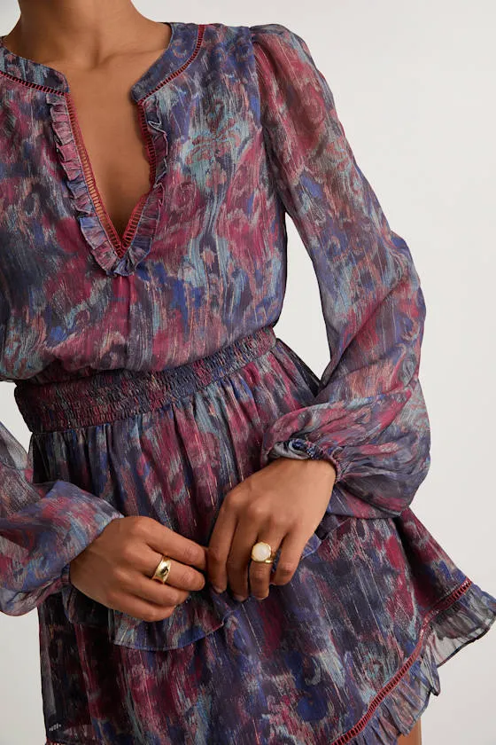 Variah Blue Multi Boho Print Long Sleeve Mini Dress sold by Lulus product image thumbnail 2