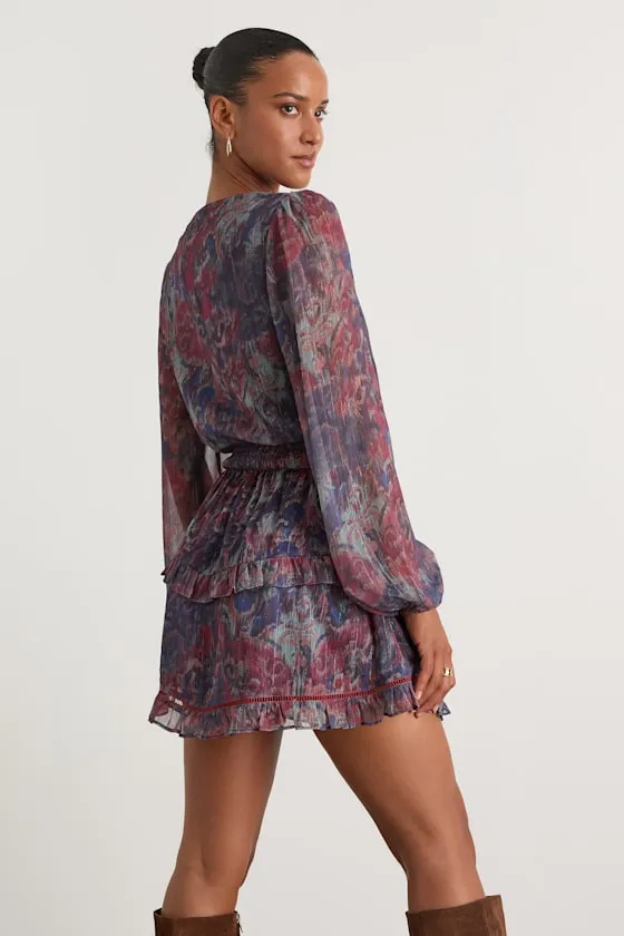 Variah Blue Multi Boho Print Long Sleeve Mini Dress sold by Lulus product image thumbnail 3