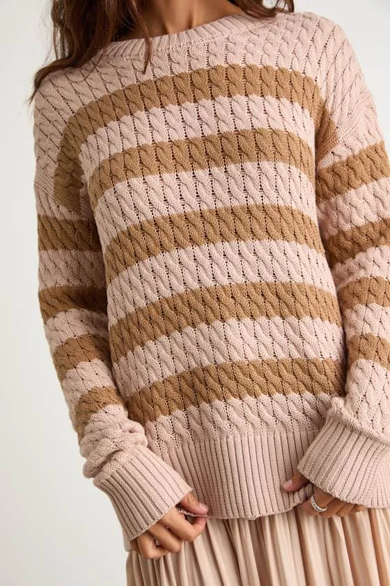 Navya Blush Striped Cable Knit Tunic Sweater sold by Lulus product image thumbnail 2