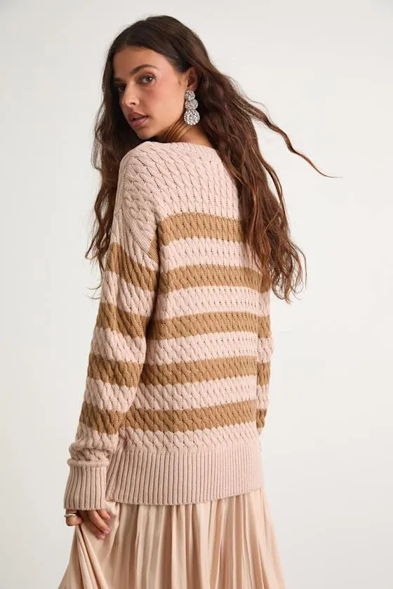 Navya Blush Striped Cable Knit Tunic Sweater sold by Lulus product image thumbnail 3