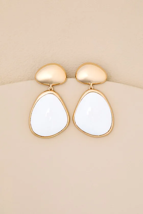 Mar 18KT Gold and White Statement Earrings sold by Lulus