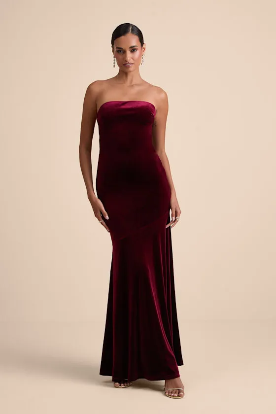 Mesmerizing Elegance Red Velvet Back Bow Maxi Dress sold by Lulus product image thumbnail 2