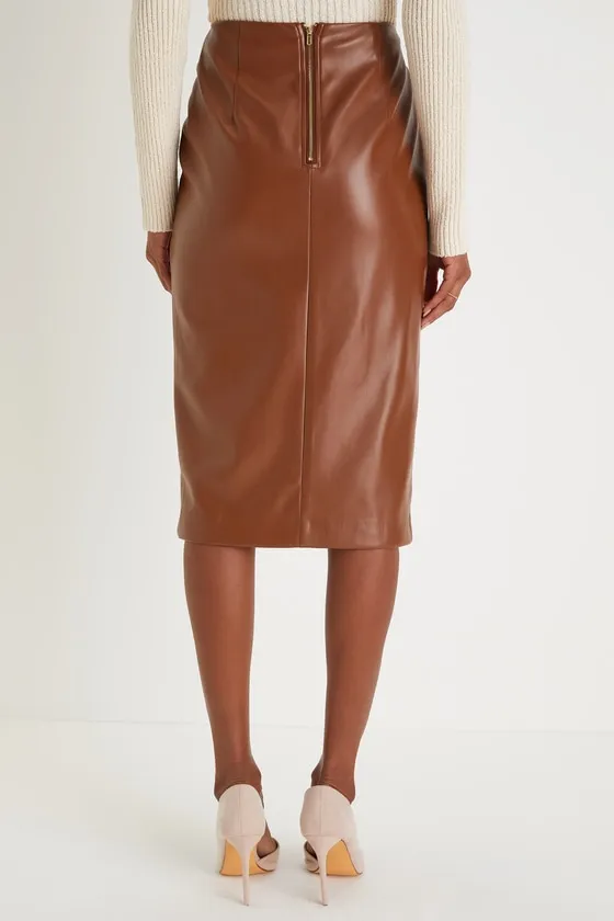 Mireya Brown Vegan Leather Pencil Skirt sold by Lulus product image thumbnail 3