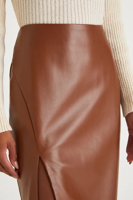 Mireya Brown Vegan Leather Pencil Skirt sold by Lulus product image thumbnail 4