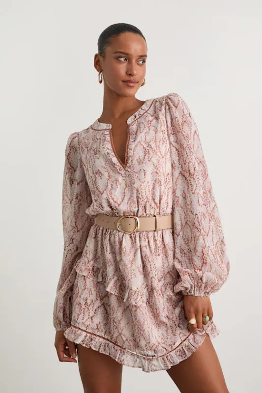 Variah Pale Pink Snake Print Long Sleeve Mini Dress sold by Lulus