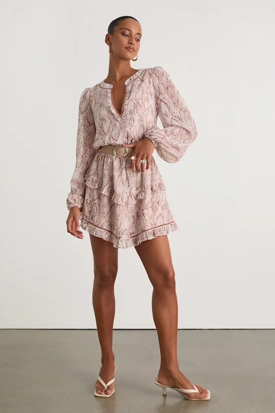 Variah Pale Pink Snake Print Long Sleeve Mini Dress sold by Lulus product image thumbnail 3