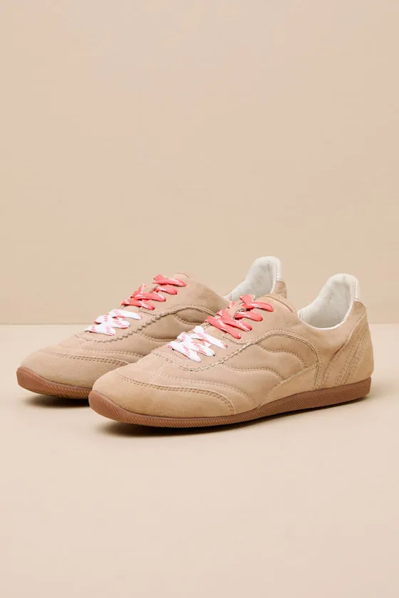 Laini Camel Suede Leather Lace-Up Sneakers sold by Lulus