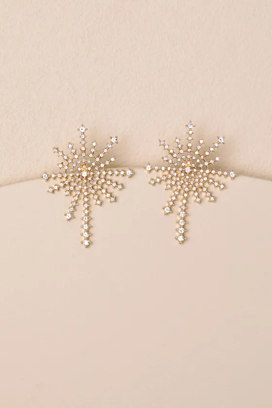 Aylin Gold Rhinestone Starburst Statement Earrings sold by Lulus