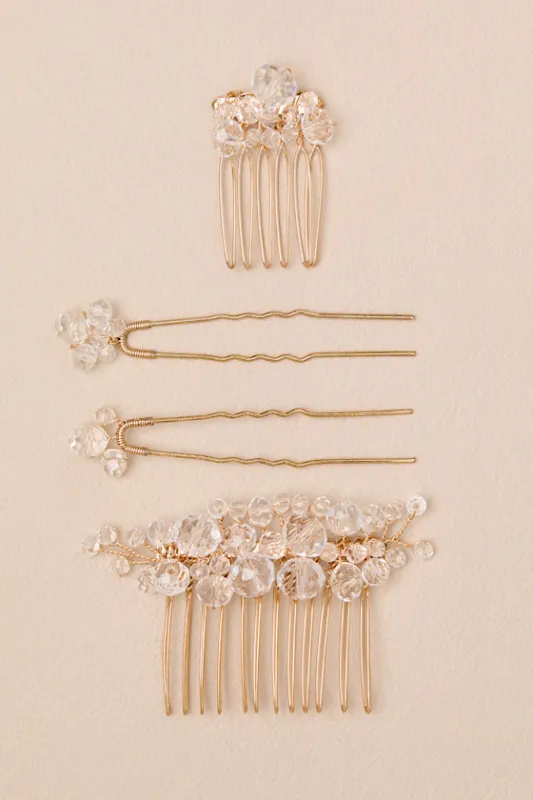 Kaleena Gold Beaded Four-Piece Hair Pin and Comb Set sold by Lulus