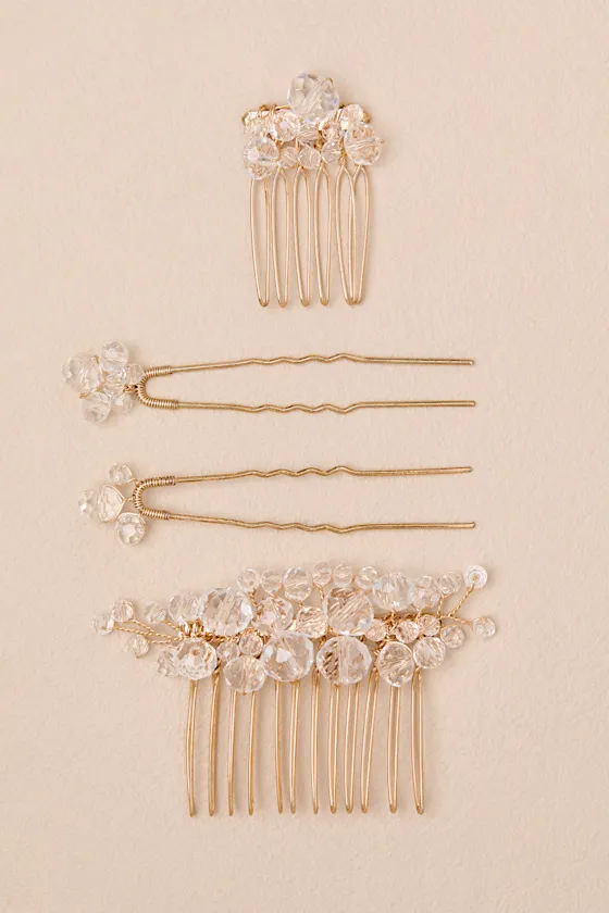 Kaleena Gold Beaded Four-Piece Hair Pin and Comb Set sold by Lulus