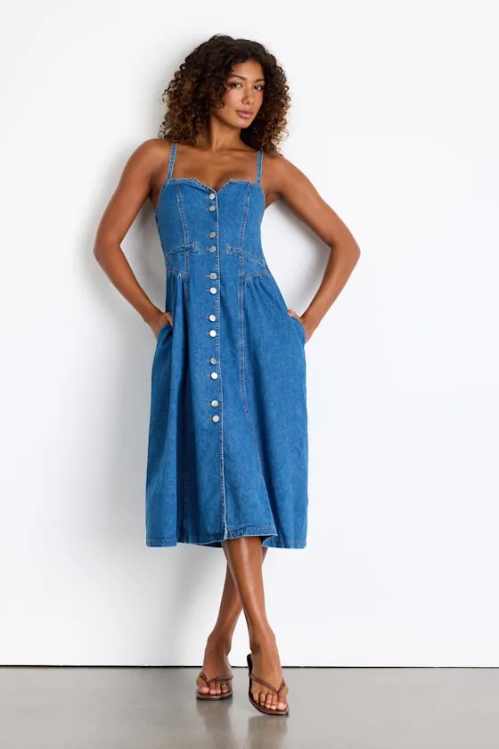 Westlee Medium Wash Denim Button-Front Midi Dress sold by Lulus