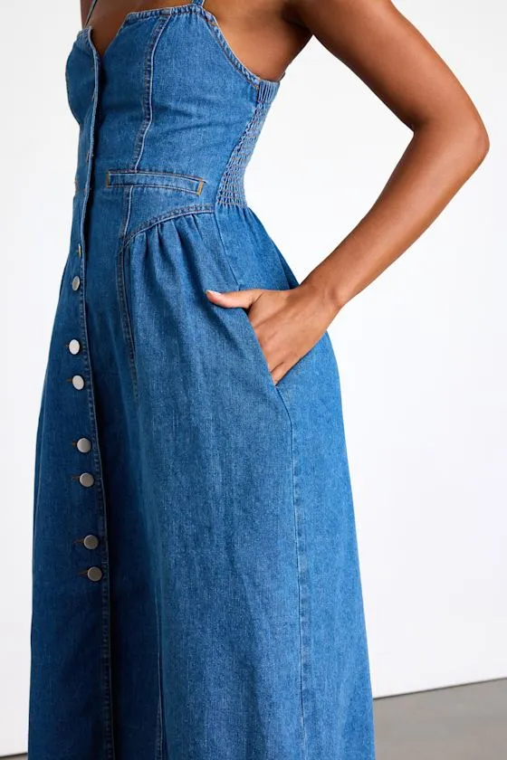Westlee Medium Wash Denim Button-Front Midi Dress sold by Lulus product image thumbnail 2