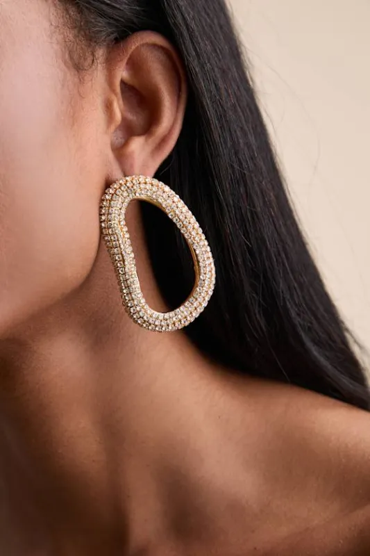 Oblique 18KT Gold Rhinestone Earrings sold by Lulus