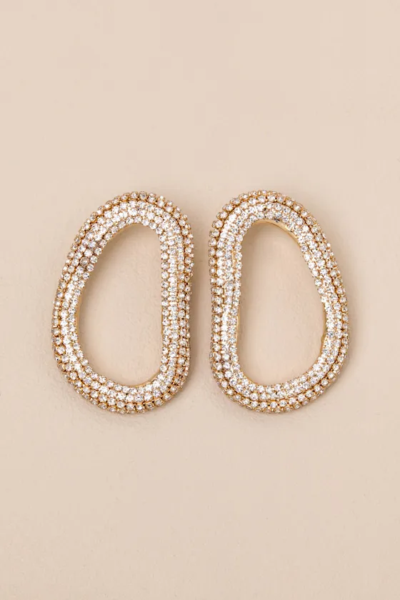 Oblique 18KT Gold Rhinestone Earrings sold by Lulus product image thumbnail 2