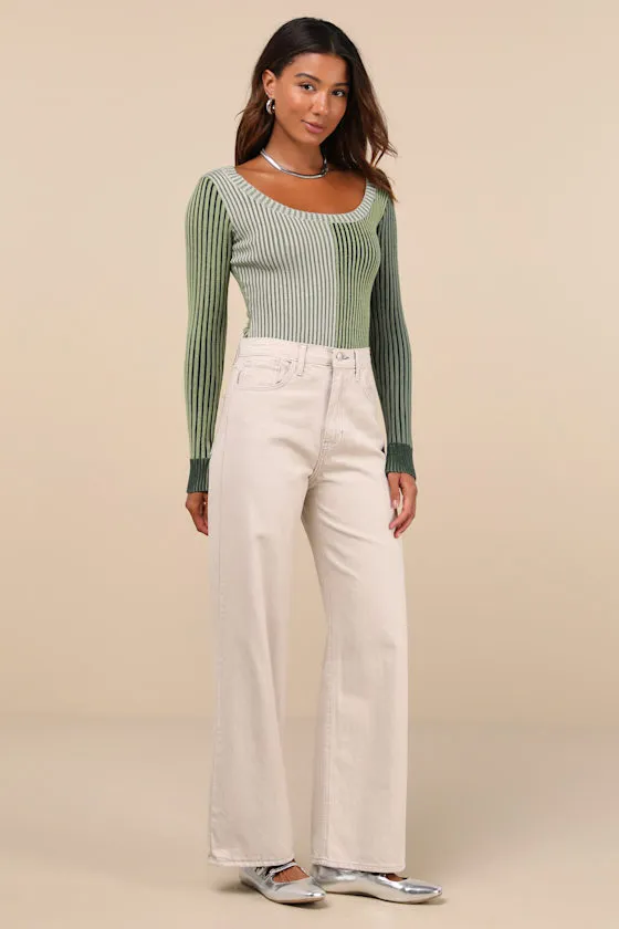 Mod Cutie Green Color Block Ribbed Long Sleeve Bodysuit sold by Lulus product image thumbnail 4