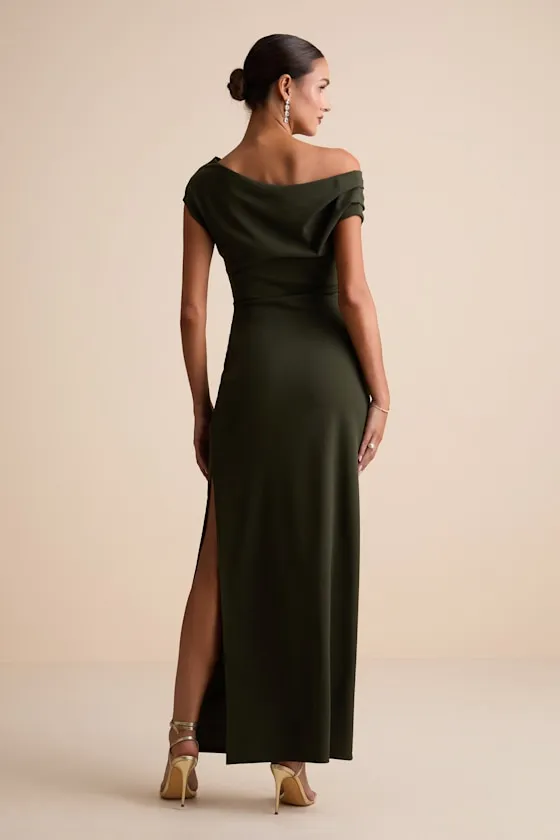 Janine Dark Olive Green Asymmetrical Maxi Dress sold by Lulus product image thumbnail 3