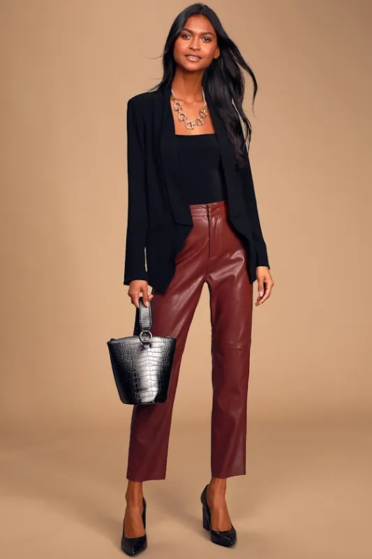 Open Minded Burgundy Vegan Leather Pants made by Lulus