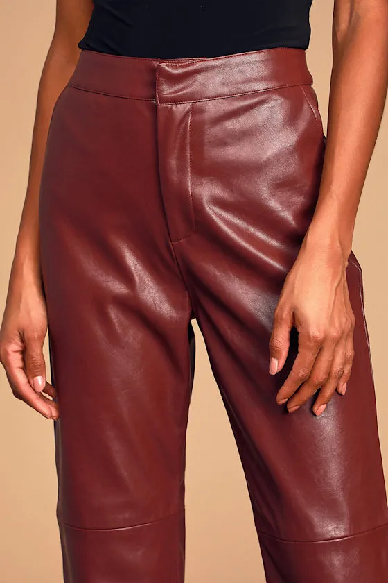 Open Minded Burgundy Vegan Leather Pants sold by Lulus product image thumbnail 4