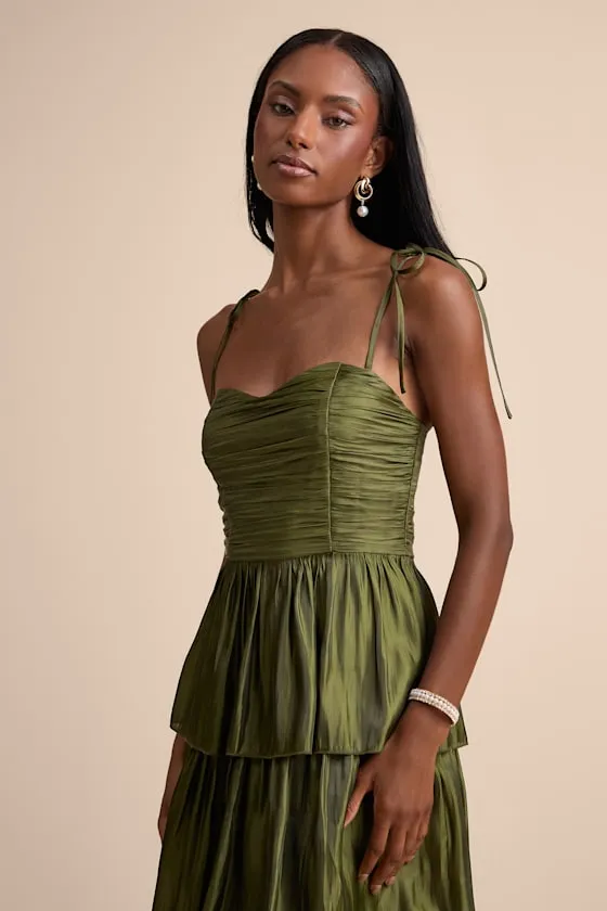 Tennon Olive Green Plisse Tiered Midi Dress sold by Lulus product image thumbnail 2