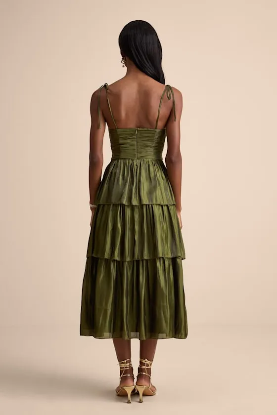 Tennon Olive Green Plisse Tiered Midi Dress sold by Lulus product image thumbnail 3