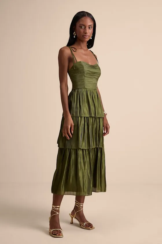Tennon Olive Green Plisse Tiered Midi Dress sold by Lulus product image thumbnail 4