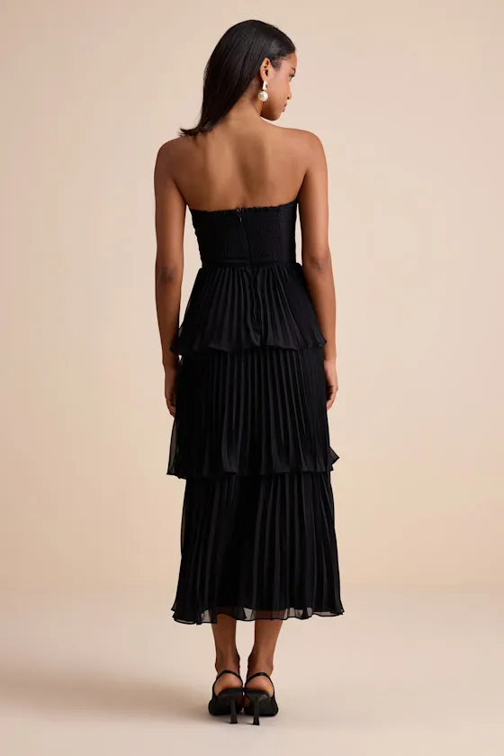 Seriously Sensational Black Strapless Tiered Midi Dress sold by Lulus product image thumbnail 3