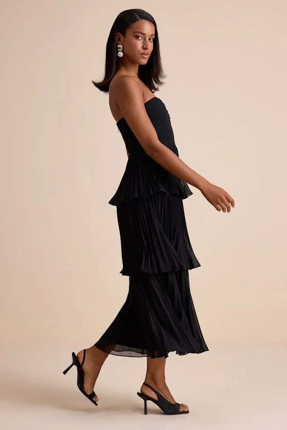 Seriously Sensational Black Strapless Tiered Midi Dress sold by Lulus product image thumbnail 4