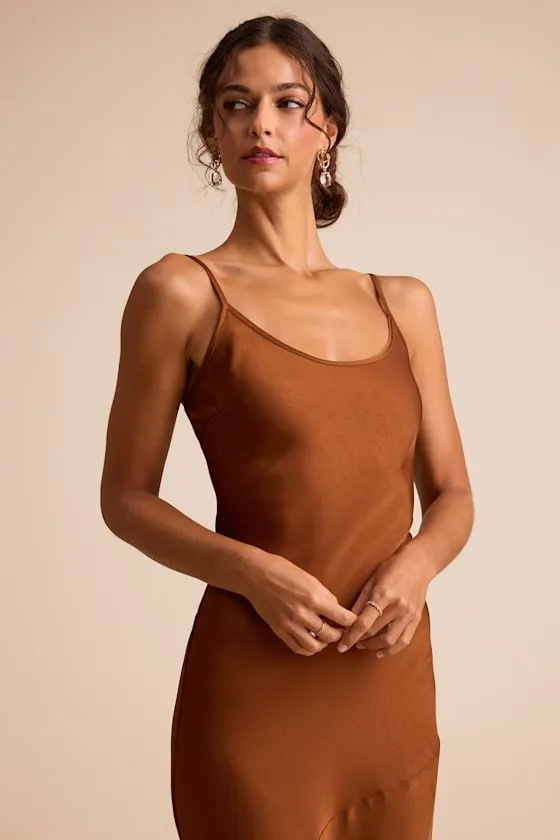 Riyona Rust Brown Satin Seamed Sleeveless Maxi Dress sold by Lulus product image thumbnail 2