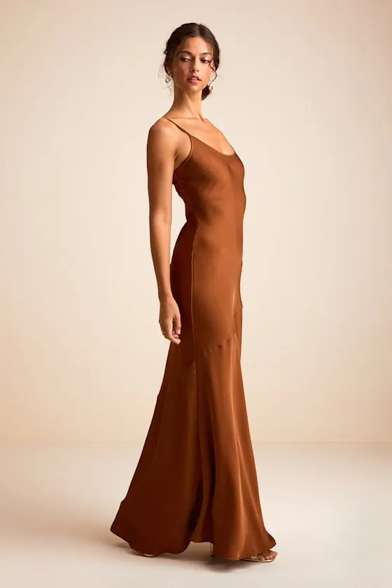 Riyona Rust Brown Satin Seamed Sleeveless Maxi Dress sold by Lulus product image thumbnail 4