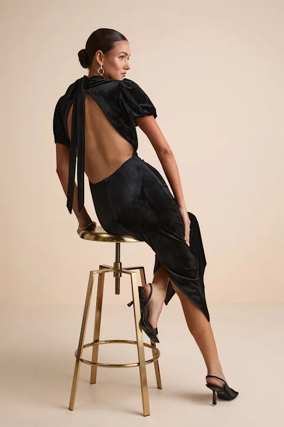 Fabulous Intuition Black Velvet Backless Column Midi Dress sold by Lulus product image thumbnail 3