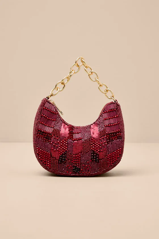 Mishti Burgundy Beaded Chain Link Handle Clutch Bag sold by Lulus product image thumbnail 2