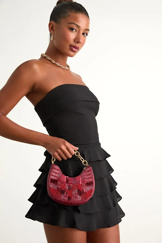 Mishti Burgundy Beaded Chain Link Handle Clutch Bag sold by Lulus product image thumbnail 3