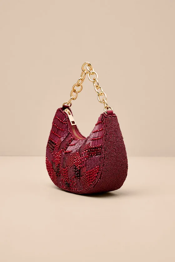 Mishti Burgundy Beaded Chain Link Handle Clutch Bag sold by Lulus product image thumbnail 4