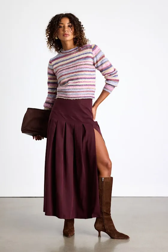 Vessa Burgundy High-Rise Pleated Maxi Skirt sold by Lulus