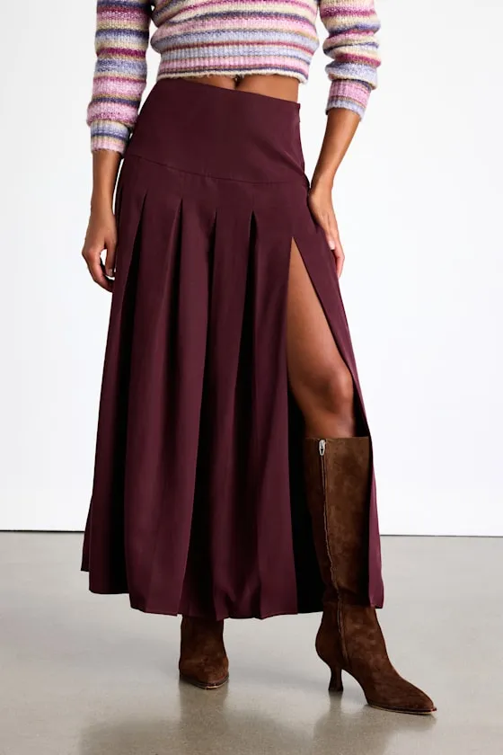 Vessa Burgundy High-Rise Pleated Maxi Skirt sold by Lulus product image thumbnail 2
