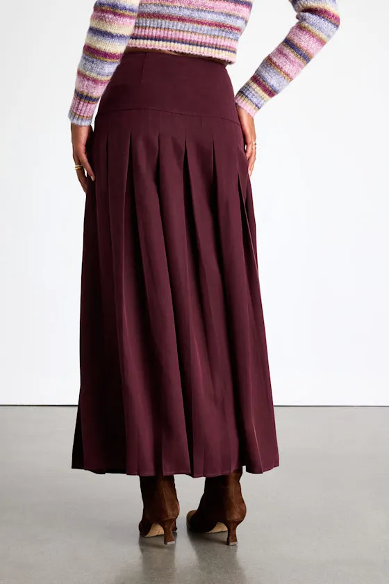 Vessa Burgundy High-Rise Pleated Maxi Skirt sold by Lulus product image thumbnail 3