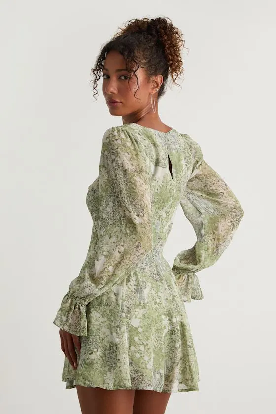 Kivah Green Boho Print Long Sleeve Mini Dress sold by Lulus product image thumbnail 3