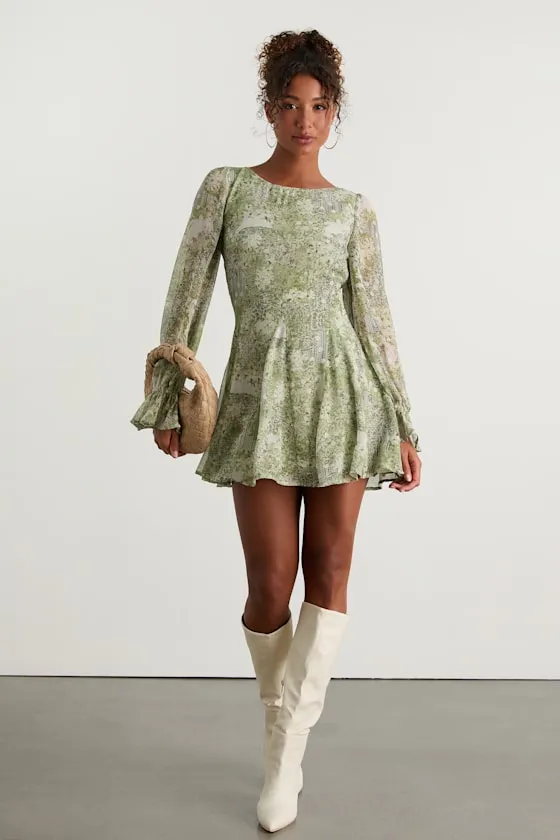 Kivah Green Boho Print Long Sleeve Mini Dress sold by Lulus product image thumbnail 4