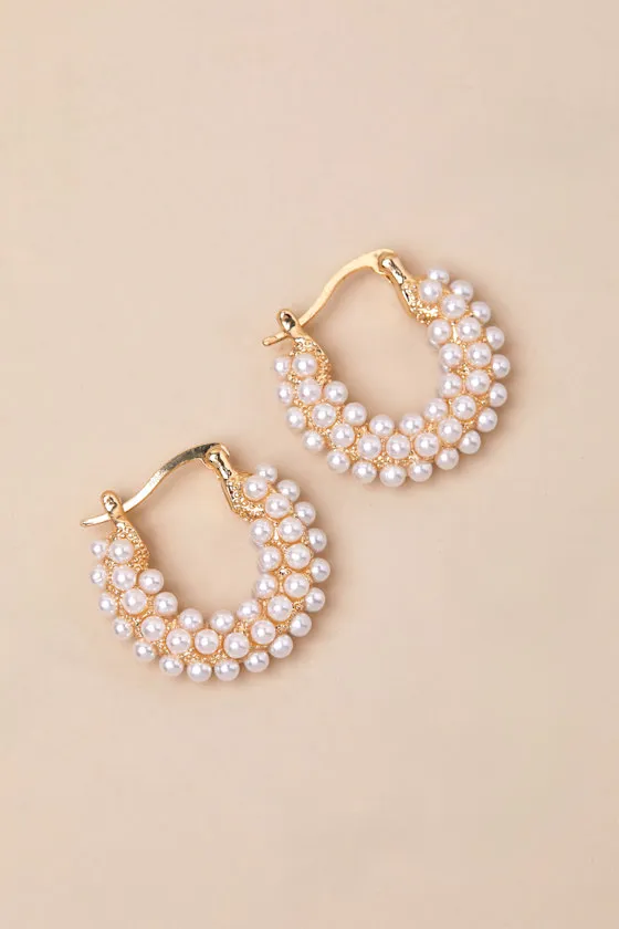Luminous Mood Gold Pearl Huggie Hoop Earrings sold by Lulus product image thumbnail 3