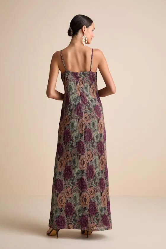 Kendlyn Taupe Multi Floral Plisse Maxi Dress sold by Lulus product image thumbnail 3
