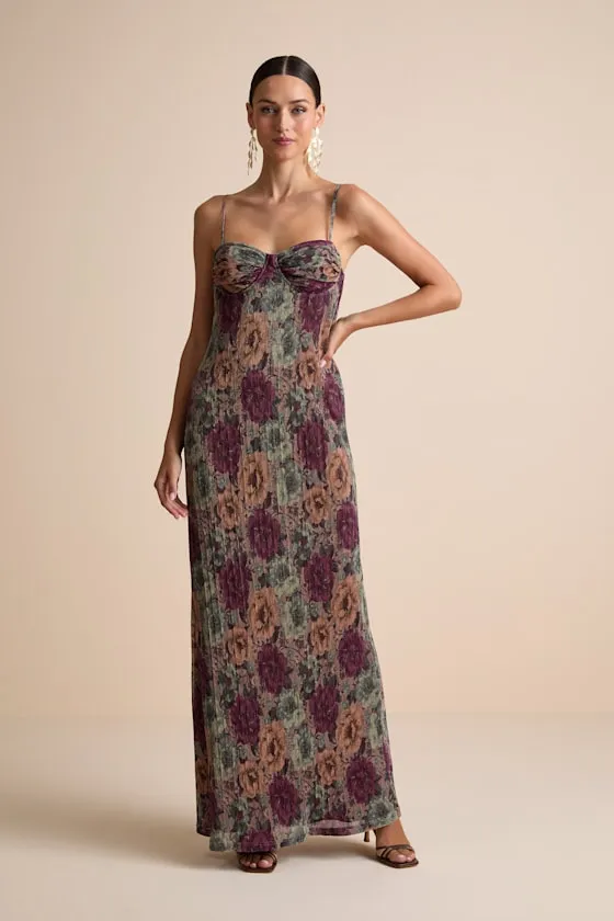 Kendlyn Taupe Multi Floral Plisse Maxi Dress sold by Lulus product image thumbnail 4