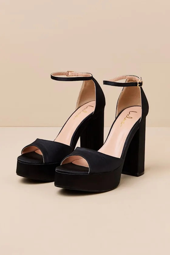 Orsola Black Satin Platform Ankle Strap Sandals sold by Lulus product image thumbnail 2