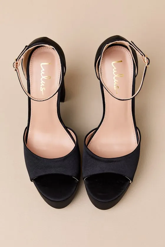 Orsola Black Satin Platform Ankle Strap Sandals sold by Lulus product image thumbnail 4
