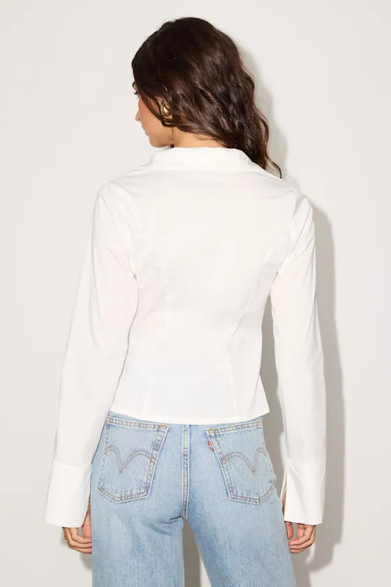 Auclair White Poplin Tie-Front Collared Long Sleeve Top sold by Lulus product image thumbnail 3