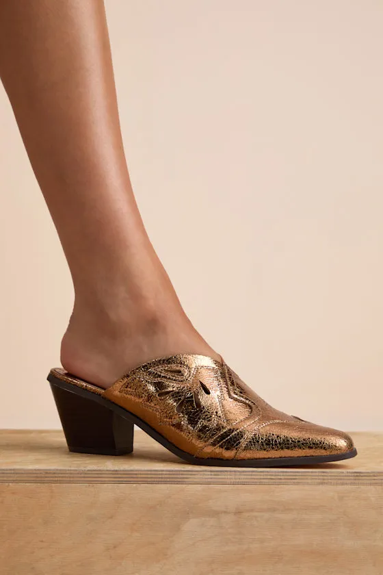 Armina Bronze Western Mule Pumps sold by Lulus