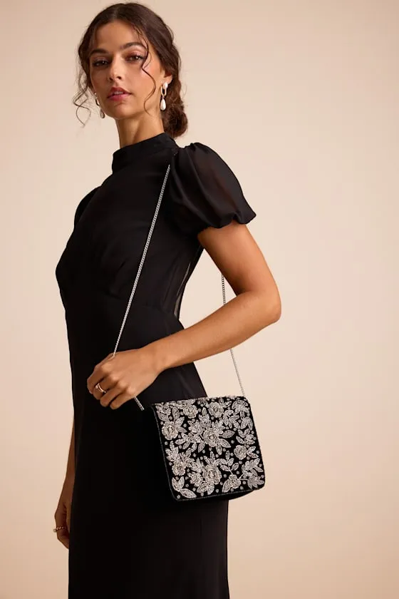 Rhia Black Floral Beaded Velvet Clutch sold by Lulus product image thumbnail 3