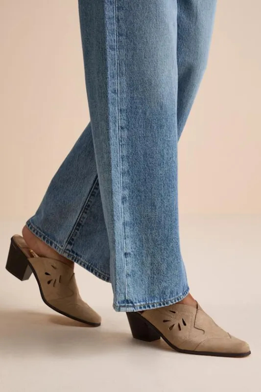 Armina Taupe Suede Western Mule Pumps sold by Lulus