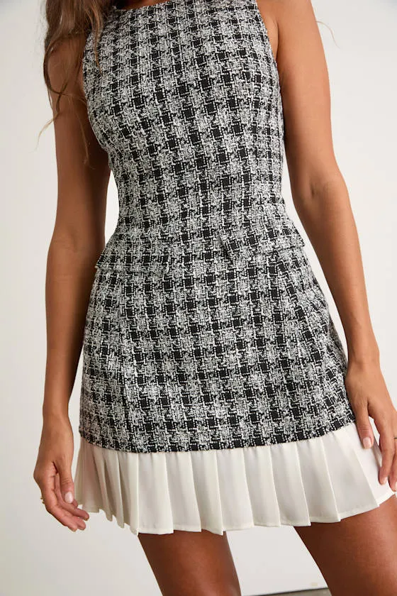 Moroni Black Tweed Pleated Hem Mini Dress sold by Lulus product image thumbnail 2